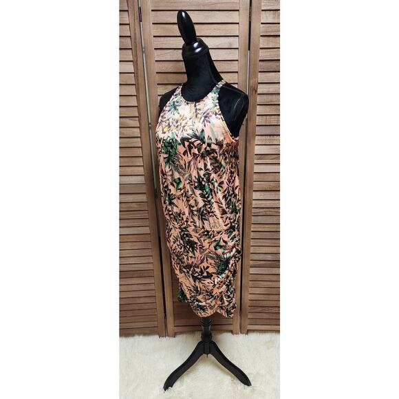 ATHLETA Estuary Aqualuxe Tropical Leaf Swim Dress Ruched Peach Floral Size Large - Picture 4 of 8